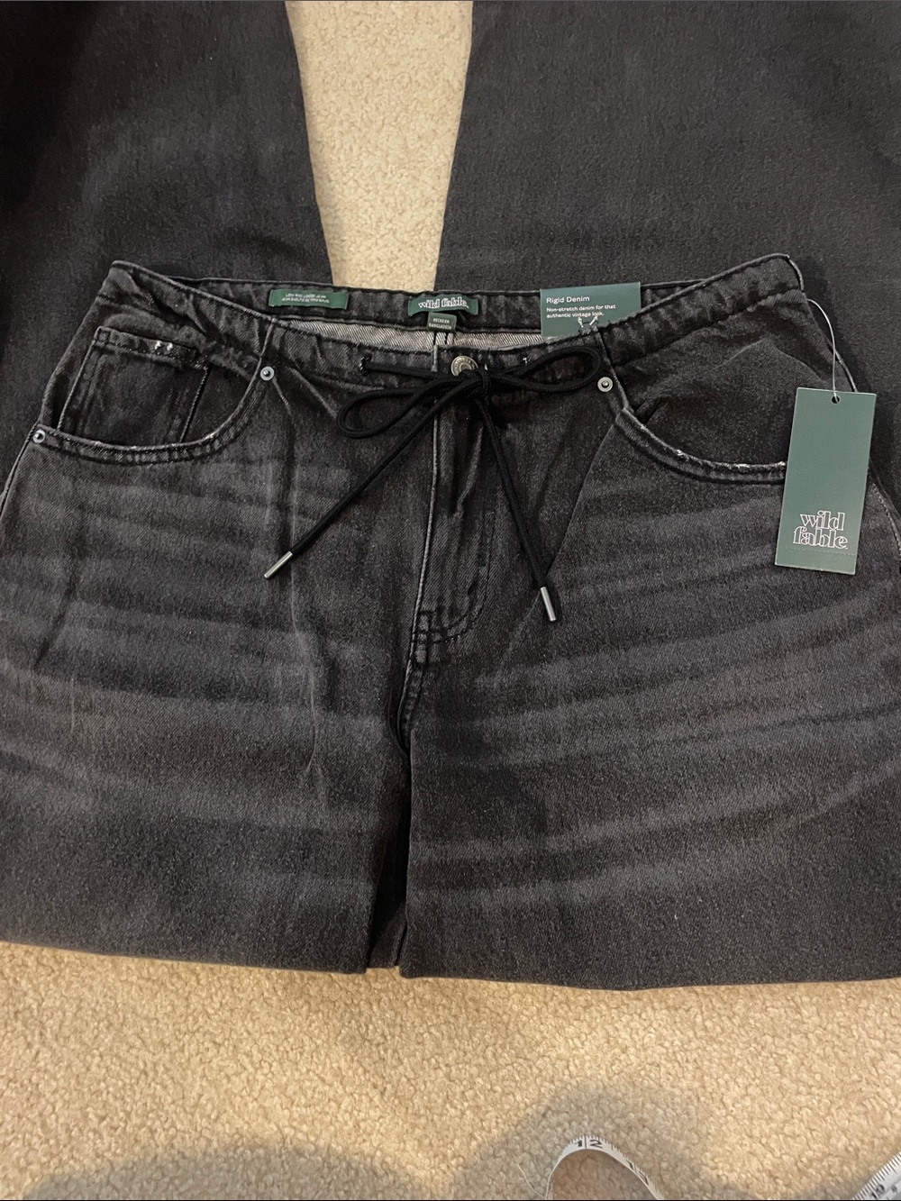 wild fable Washed Black Relaxed Jeans with Drawstring waist-16 , length-31